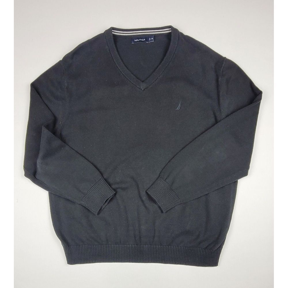Nautica Sweater Mens 2XL. Vintage V-Neck Blue Cotton/Modal Pullover